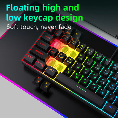 Gaming Keyboard, Russian/English RGB Backlit 61 Key Ultra-Compact Keyboard, Waterproof Mechanical Feeling Office Gaming Keyboards