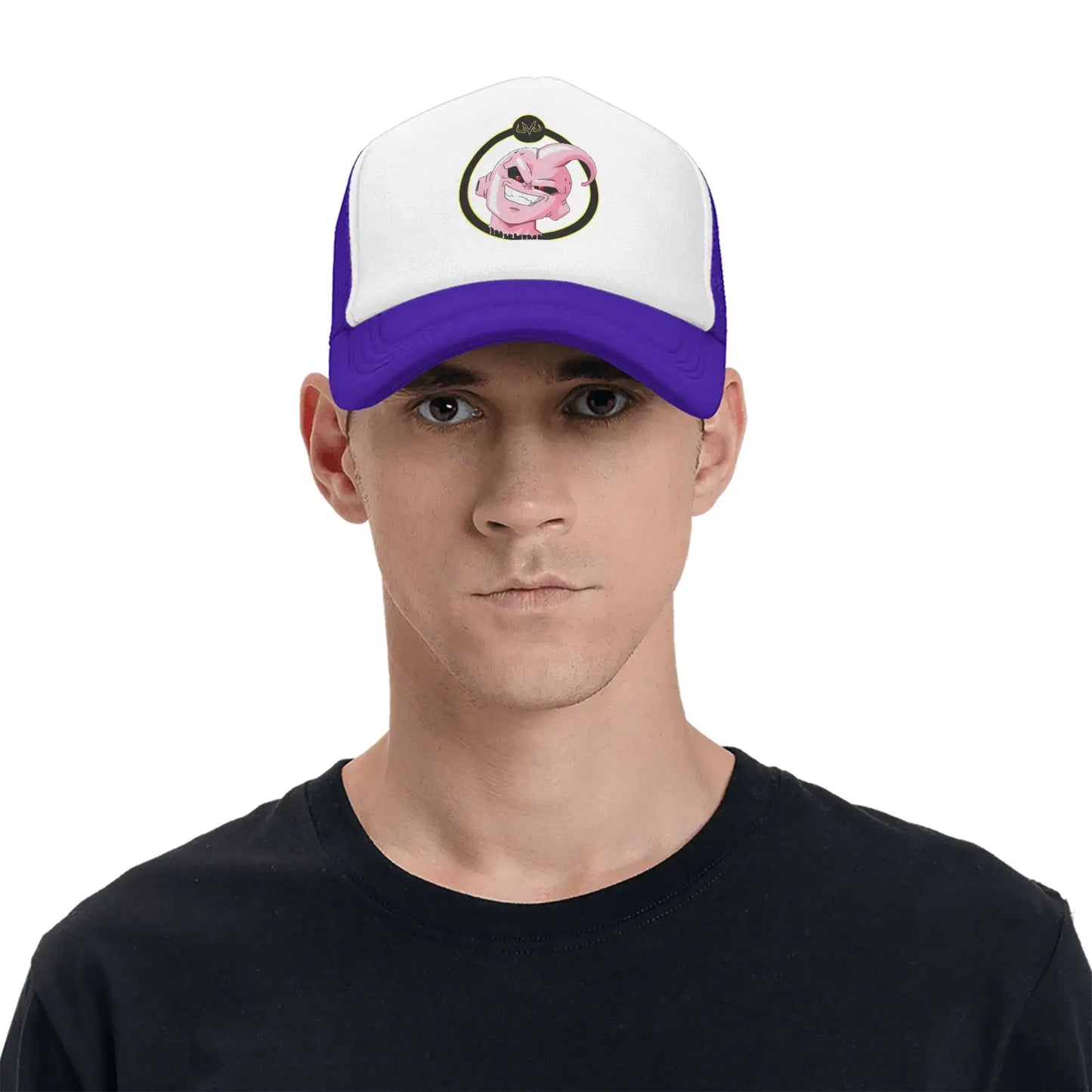 Dragon Ball  Kid Buu Trucker Cap Unisex  Hats Sun Caps Trucker Cap Adjustable Polyester Mesh Baseball Cap Summer, produit gaming premium Fraquane