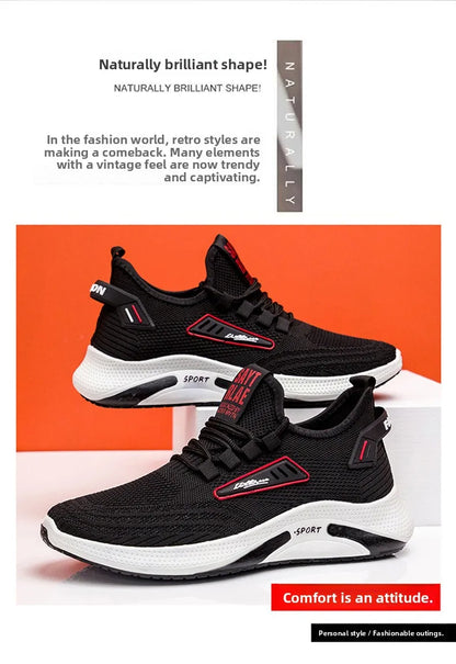 Hot Sale Of The Season New Men's Running Shoes Breathable Lightweight Knitted Lace-Up Sports Sneakers Fashionable Korean Styl...