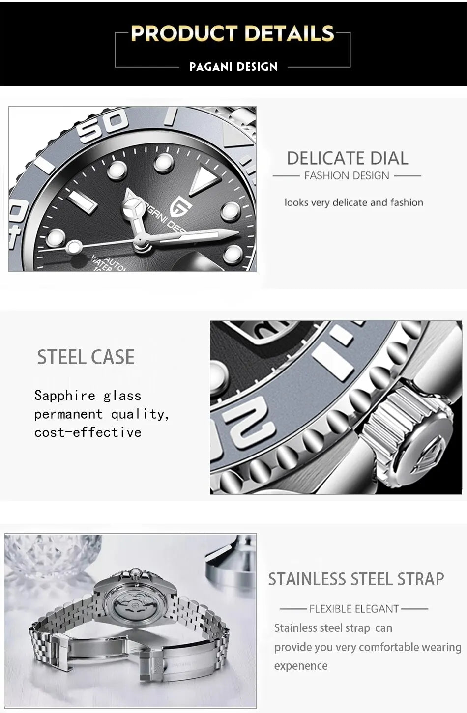 PAGANI DESIGN V3 40MM  Men Mechanical Wristwatch Sapphire Luxury Automatic Watch Men's Stainless Steel Waterproof watches
