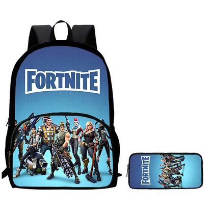 Conjunto de 2 Peças de Mochila Escolar Infantil FORTNITE Cartoon, Mochila Leve e Resistente e Estojo com Bolso Frontal, Meninos e Meninas 5-10