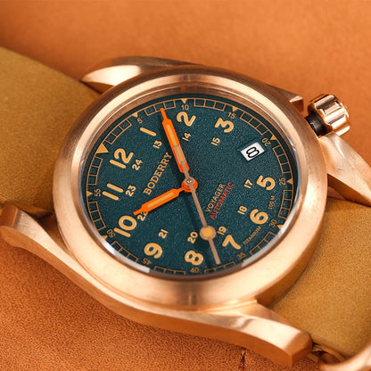 Boderry VOYAGER Field Watches Bronze Case Automatic For Seiko NH35 Watch 100M Waterproof Clock Military Vintage Wristwatch Mens