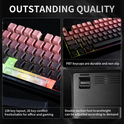 V108 Pro Bluetooth Keyboard Office Low Noise 2.4G Wired & Wireless Full Layout with RGB Backlit Membrane