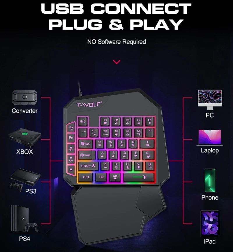 Gamer Kit Mobile Gaming Keyboard Mouse Mobile Games Converter 3 In 1 Combo One Hand Keyboard for PUBG Mobile Games TF900
