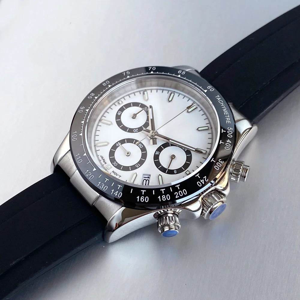 Relógio de Luxo para Homem VK63 com Movimento de Quartzo, Cronógrafo Business, 39mm, Aço/Ouro Rosa, Data, Mostrador Luminescente, Cronógrafo Completo