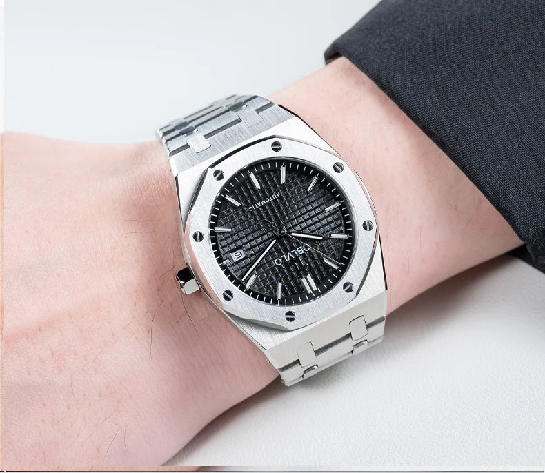 OBLVLO TM-ASP Luxury Men's Watch 41mm Blue Dial Rose Gold Automatic Luminous Waterproof Mechanical Casual Business Watch