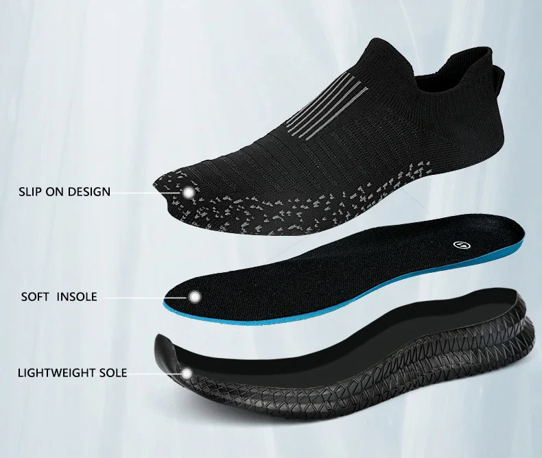 Buty męskie Oddychające męskie trampki Wygodne buty do biegania Tenisowe buty outdoorowe Buty wsuwane do chodzenia Buty do joggingu typu skarpeta