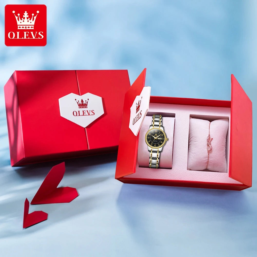 OLEVS 2891 Luxury Brand Fashion Women's Watches Waterproof Luminous Quartz Watch Dual Calendar Stainless Steel Strap Wristwatch