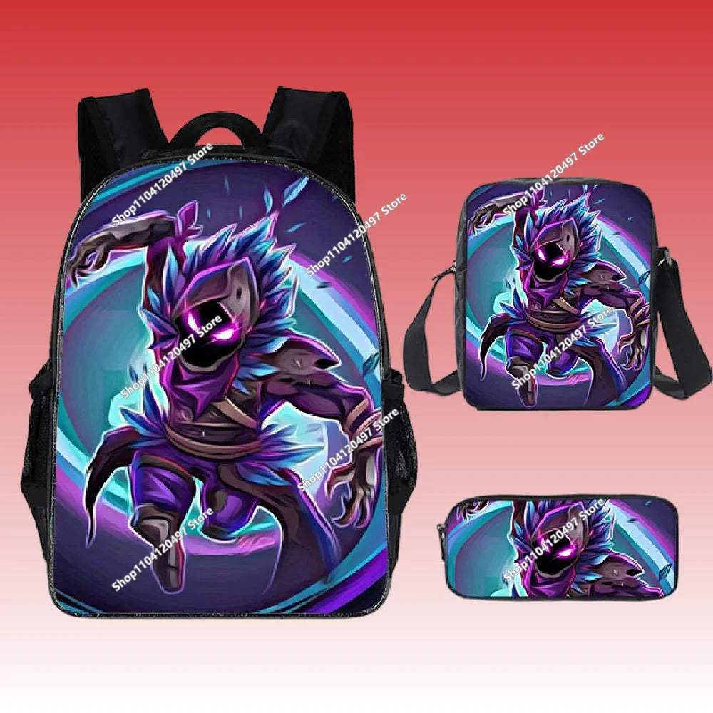 3pcs/set Mochila Fortnite de grande capacidade para estudante, estilo anime e cartoon, estojo, lancheira kawaii, presentes de aniversário
