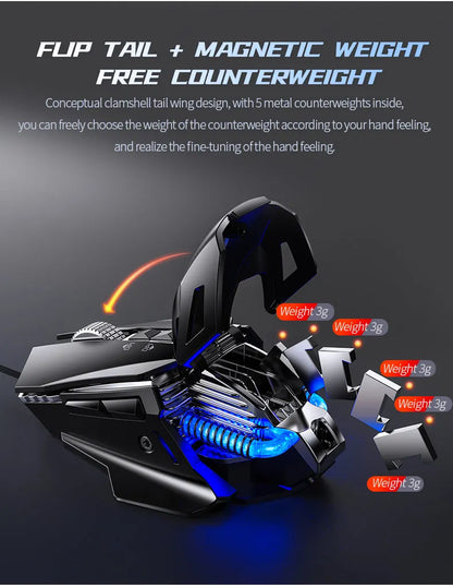 Rato Gaming eSports com Fio e Retroiluminação RGB, 200-7200 DPI Ajustáveis, USB com Fio para PC, Portátil e Jogos FPS