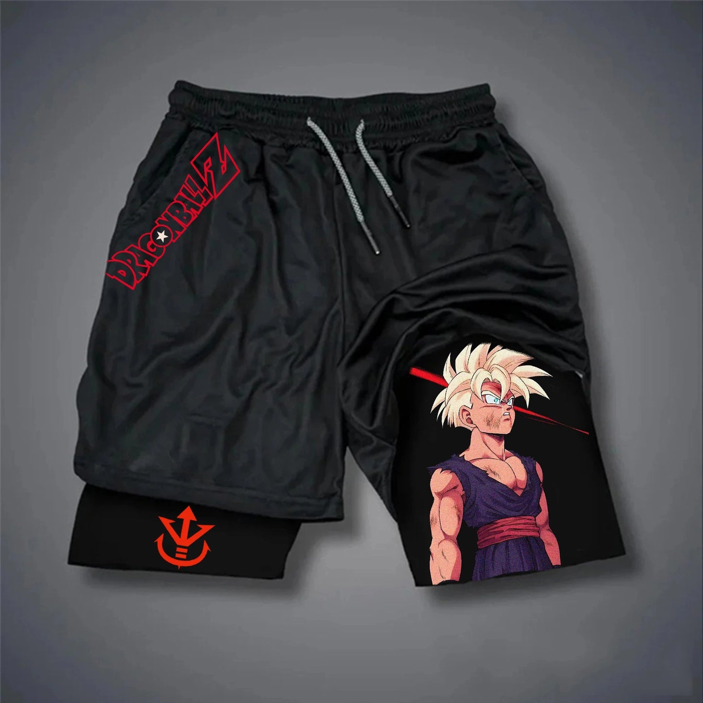Calções de Desporto Masculinos Americanos Confortáveis de Cinco Pontos, Dupla Camada, Periférico de Anime Dragon Ball GOKU Vegeta, Modelo Mais Recente