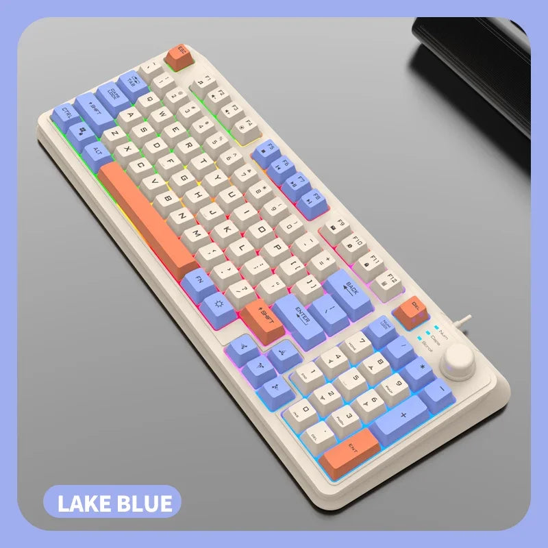 K82 Gaming Keyboard Glows Wired USB Desktop PC/Notebook Available 19-key punchless knob to adjust volume