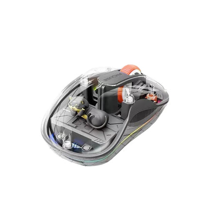 Lenovo Transparent Wireless Mouse Tri-Mode Bluetooth 5.0 & 2.4G Rechargeable RGB Mouse, Ergonomic Silent Wireless Mouse for Laptop, PC & Office