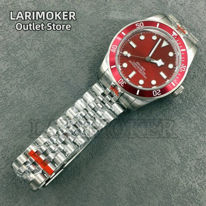 LARIMOKER NH35 39mm Automatic Men's Watch Domed Sapphire Glass 100m Diving Vintage Wine Red Insert Dial Super Luminous Watch