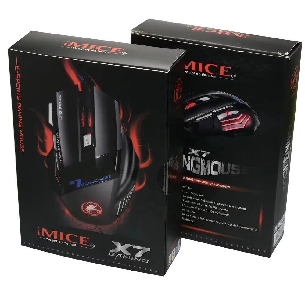 iMICE X7 Ergonomic Wired Gaming Mouse, 3200 DPI USB Gaming Mouse with 7 Programmable Buttons, LED Backlit Computer Gamer Mouse for PC & Laptop