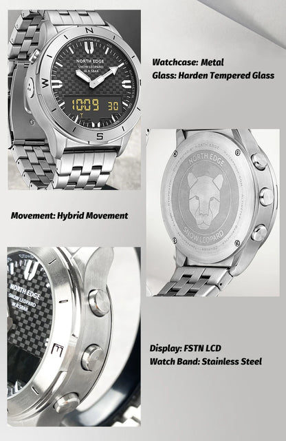 Relógio digital desportivo NORTH EDGE para homem, relógio de luxo empresarial para homem, impermeável 50M, altímetro, barómetro, bússola e mostrador luminoso