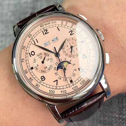 Automatické hodinky pro muže Multification, datum, den, měsíc, rok, mechanické pánské hodinky z 316L s leštěným pouzdrem, ukazatelem den/noc, 42mm