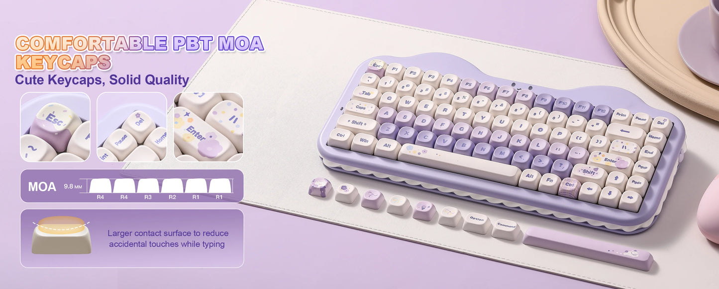 Teclado mecânico sem fios YUNZII C75, 75% cremoso com Hot Swap e RGB personalizável, design Gasket Cute Cake, para Win/Mac/Gaming