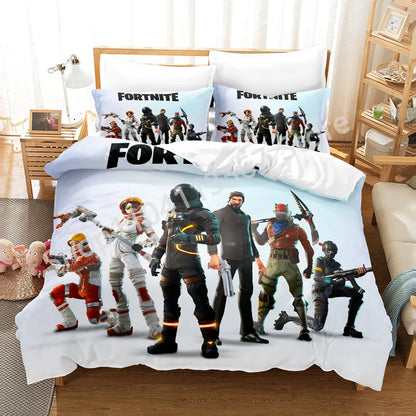 Conjunto de Cama Battle Royale F-Fortnite 3 Peças para Crianças, Capa de Edredão, Colcha e Fronha, Tamanho Duplo, Decoração de Quarto Victory Game