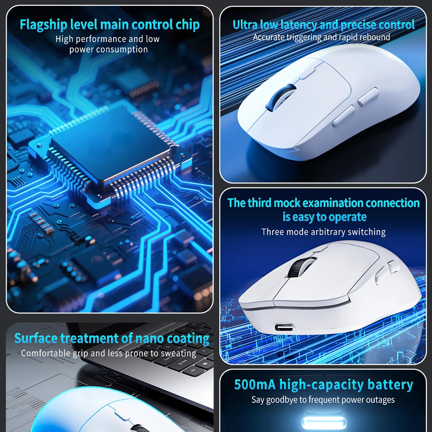 Rato Gaming Bluetooth Recarregável Gamer Paw3395 Leve, Ergonómico e Sem Fios para Esports