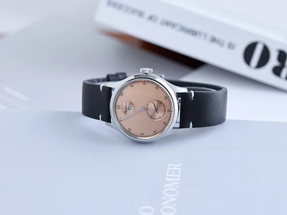 Milifortic Jumping Hour Auto R077 Vintage Small Seconds ST17 Movement Jump Hour Salmon Dial Men Watches