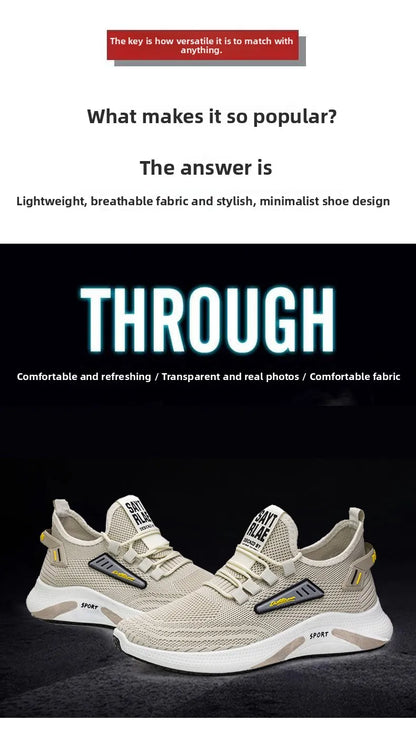 Hot Sale Of The Season New Men's Running Shoes Breathable Lightweight Knitted Lace-Up Sports Sneakers Fashionable Korean Styl...