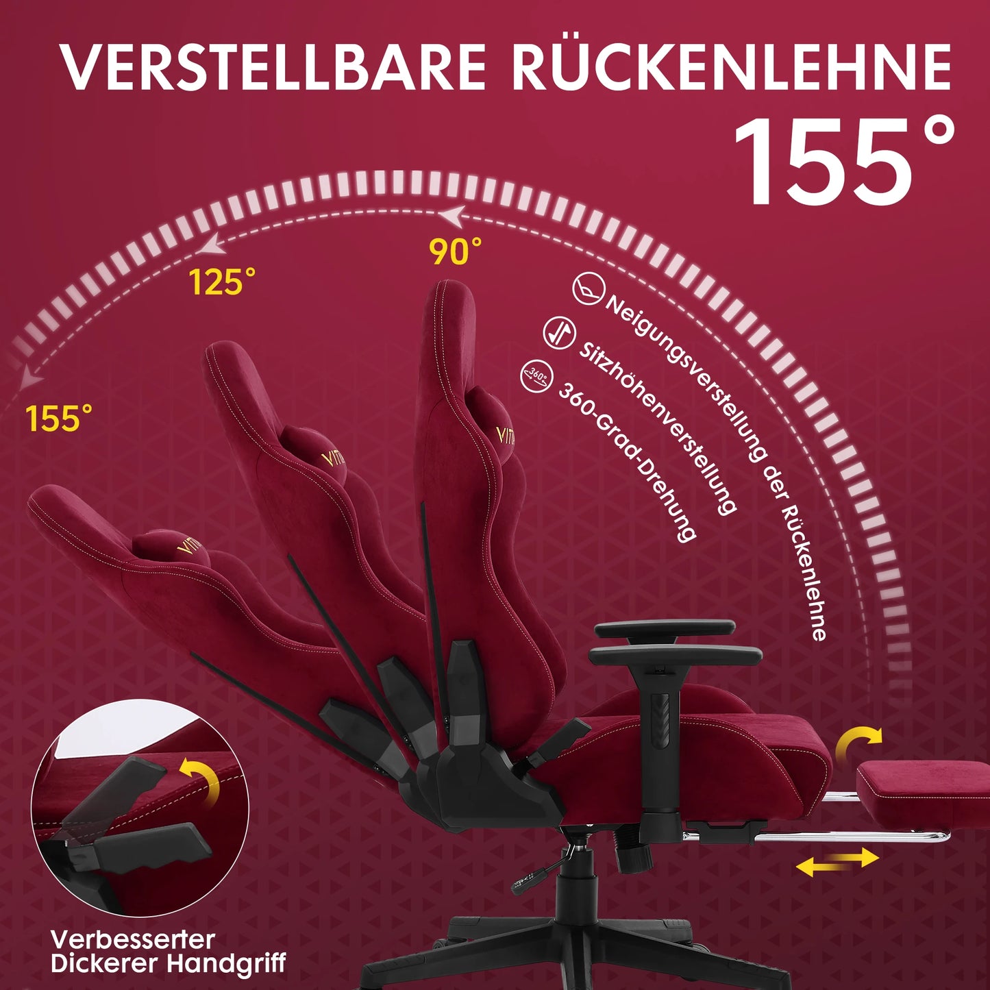 HAPIHAPPY Fashion Gaming Chair Genuine Computer Office Chair with Pocket Spring Cushion Linkage Armrests and Footrest Game Chair