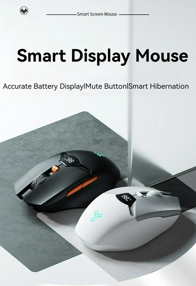 Rato sem fios 2.4G Bluetooth com ecrã de visualização, bateria de grande capacidade de 600mAh e botões de toque leve para gaming e escritório