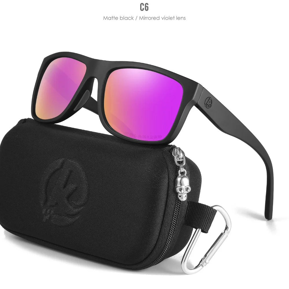KDEAM Polarized Sunglasses Men Sports Tridimensional Brand Logo TR90 Square Sun Glasses All Black With Zipper Case KD0721