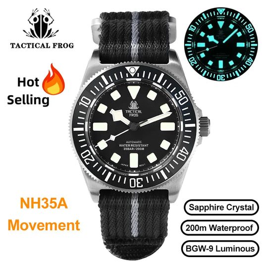 Relógio Mecânico Tactical Frog FXD V4, Movimento Automático NH35, Titânio, para Homem, 200m à Prova de Água, Safira, Luminoso, 42mm
