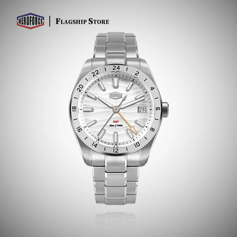 HEROFORCE Quality Original GMT Men Clock Waterproof Luminous Date Luxury Man Watch Stainless Steel Quartz Men's Watches Male