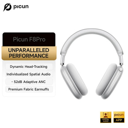 Cuffie wireless Picun F8 Pro ANC con head tracking, audio spaziale 3D, ANC -52dB, headset Bluetooth Hi-Fi, microfono HD ENC, app a bassa latenza