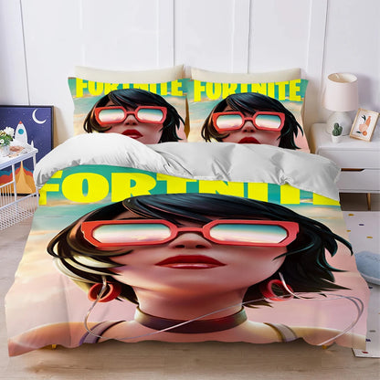 Conjunto de capa de edredão Battle Game F-Fortnite, lavagem suave, 3 peças, cama de verão confortável, dormitório de estudante, casa, roupa de cama para bebé, mais vendido