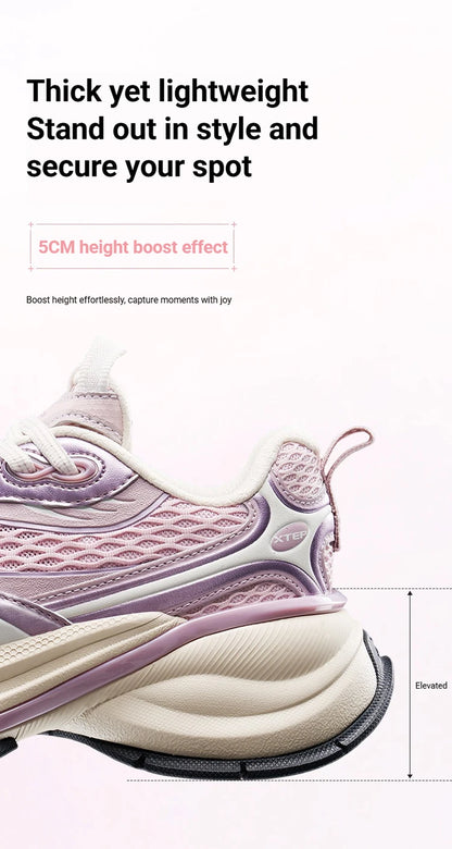 Sapatilhas Xtep Basque 3 para Mulher, Leves, Resistentes ao Desgaste, Modernas, Duráveis, com Sola Grossa, Casuais e Desportivas, 874218320006