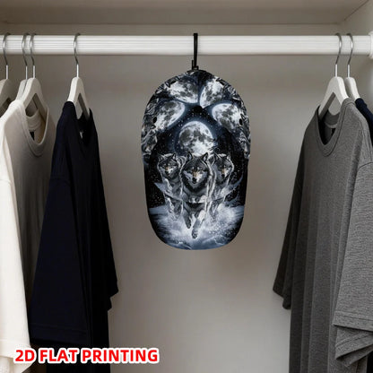 Classic Baseball Cap Featuring a 2D Flat Print of Wolves Under a Full Moon a Lightweight Adjustable Duckbill Hat