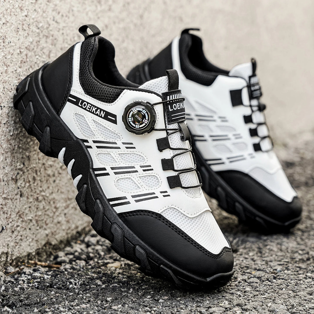 Men's All-Season Outdoor Casual Hiking Shoes, Comfortable Breathable Slip-On Design with Rotating Buckle, Thick-Soled PVC Sneake