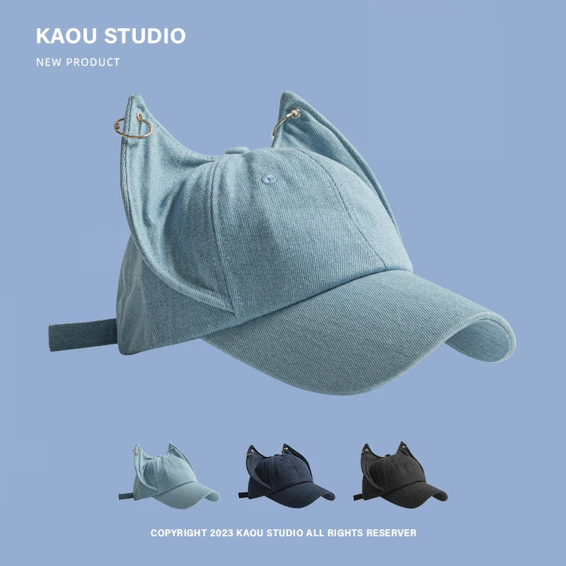 Casquette de baseball cowboy tendance « Niche Y2k Personality » avec oreilles de renard mignonnes, boucle métallique, visière ajustable, pour homme et femme, style hip-hop