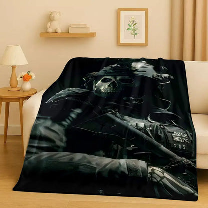 Classic Gun Game Call of Duty COD Ghost Simon Flannel Blanket,Ultra Soft Warm Plush Throw for Home Bedroom Bed Sofa Cover Kid