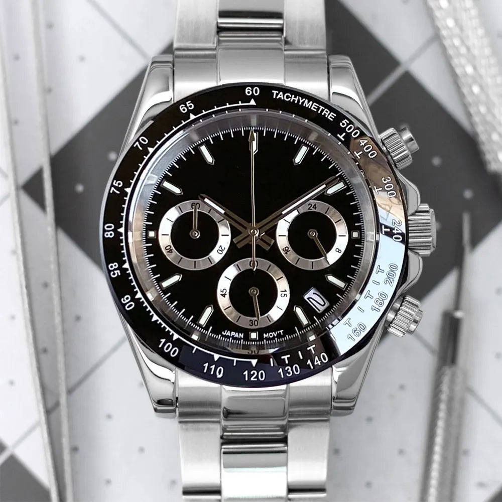 Relógio de Luxo para Homem VK63 com Movimento de Quartzo, Cronógrafo Business, 39mm, Aço/Ouro Rosa, Data, Mostrador Luminescente, Cronógrafo Completo