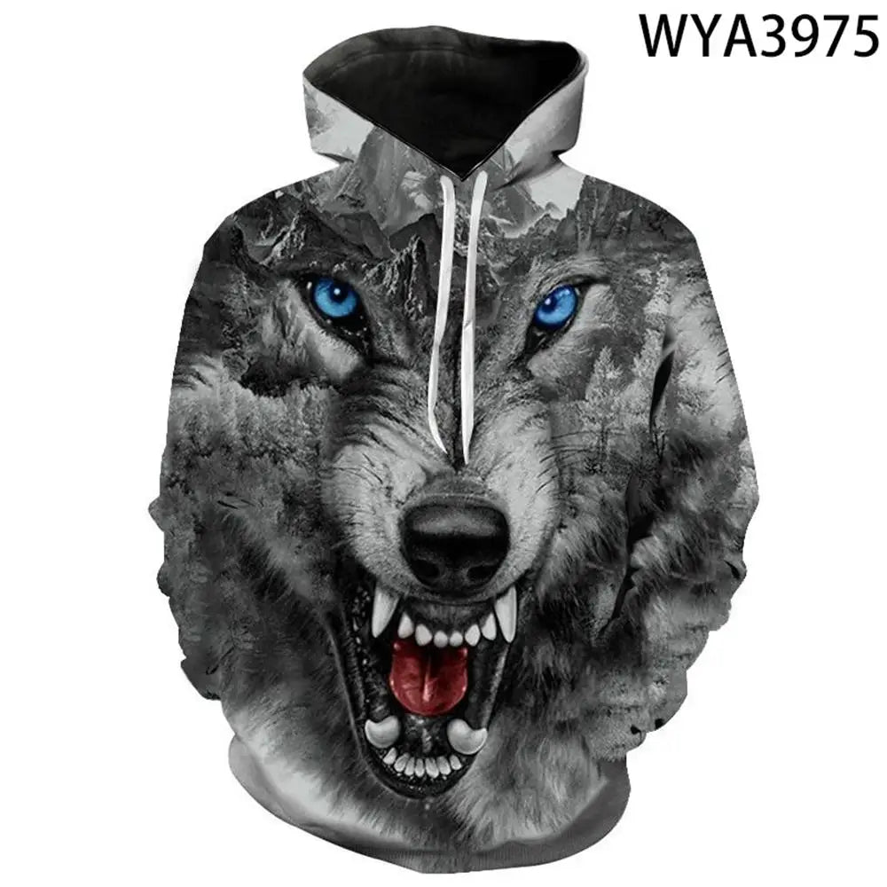 European and American Hot-sale 3D Printed Wolf Hoodie Fashion Long-sleeved Cool Pullover Personality Animal Sweatshirt