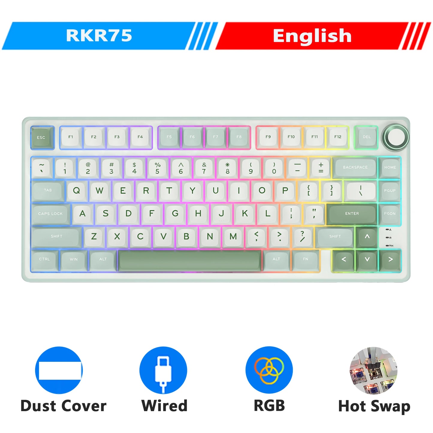 RK Royal Kludge R75 Gasket Wired Mechanical Keyboard 80 Keys RGB Backlit Hot-Swappable Spanish Gamer Keyboard MDA PBT Keycaps