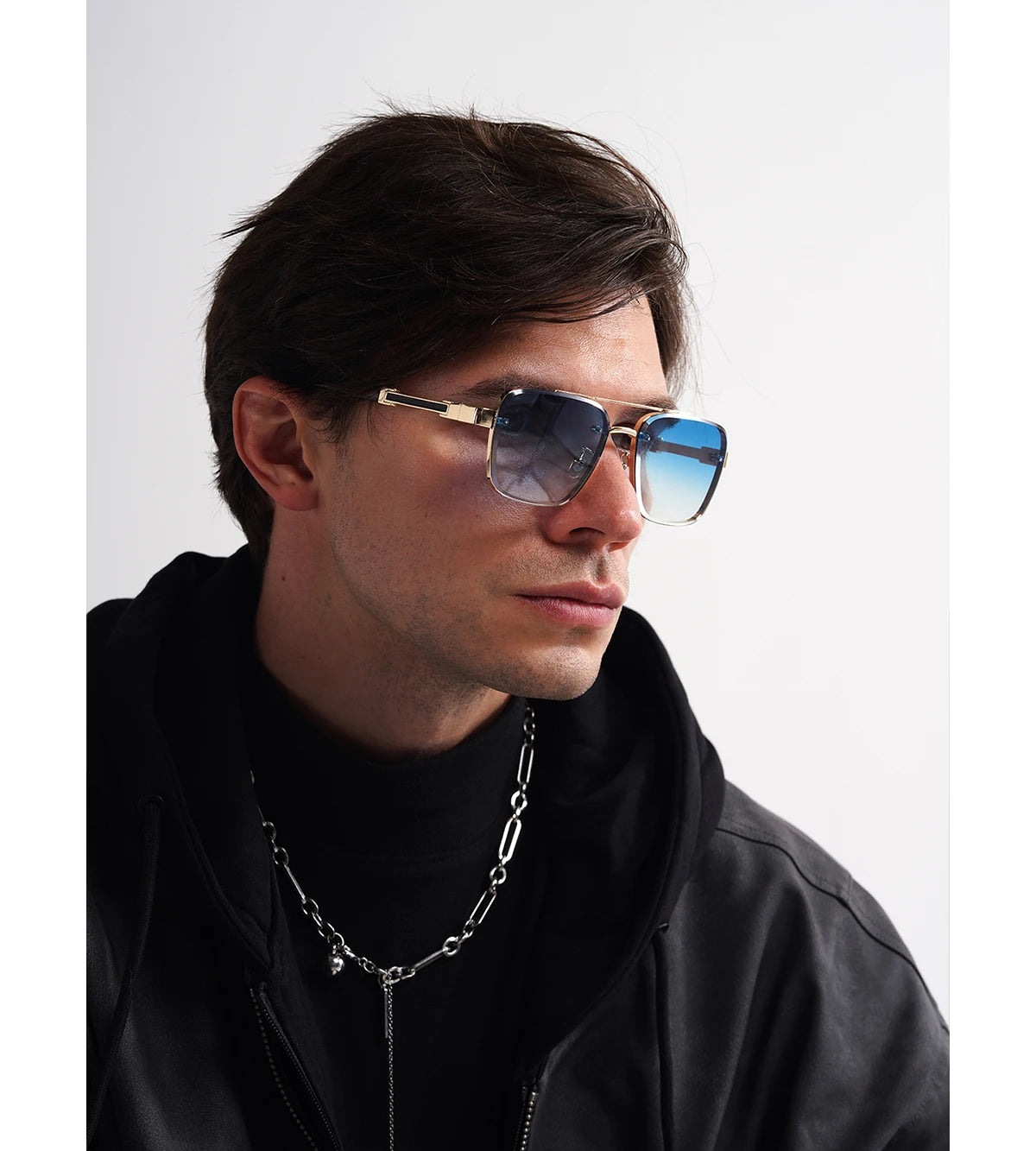 Ruiao Square Mens Designer Sunglasses Metal Frame Gradient Luxury Shades UV400 Rectangle Pilot Sun Glasses for Men