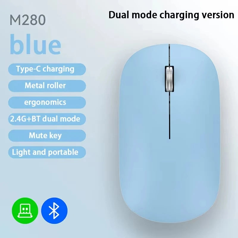 Lenovo Bluetooth Wireless Mouse Dual Mode 2.4G & Bluetooth 5.3, Type-C Rechargeable Silent Ergonomic Mouse with Adjustable DPI for Laptop & Office
