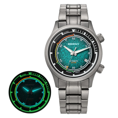 BERNY Titanium Diver Watches for Men 20ATM Super Luminous Automatic Mechanical Men's Dive Watch Sapphire Swim Diving Wristwatch