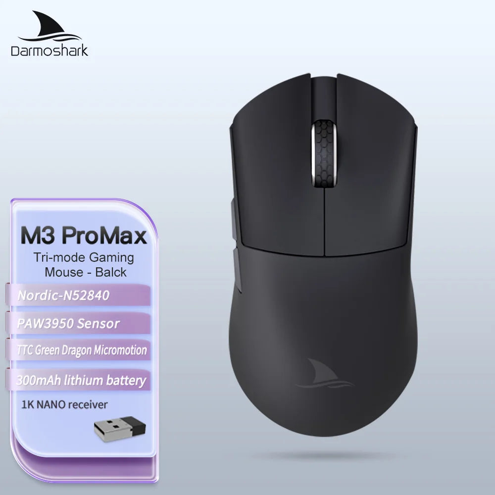 Darmoshark M3Pro Gaming-Maus 2.4G BT kabellos Tri-Mode PAW3395 Sensor N52840 26000DPI für große Hände mit Makro-Treiber – Maus für Gaming