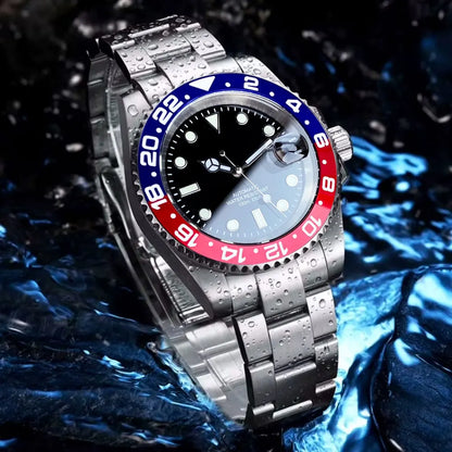 Relógio de Homem Automático Miyota8215 Impermeável 200m, Relógio de Mergulho 40mm com Movimento Mecânico, Luminoso, Bracelete Jubilee e Fecho Glide Lock
