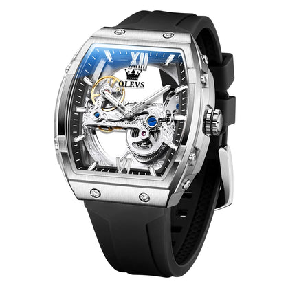  OLEVS Automatic Men Watch White Rubber Strap Mechanical Tourbillon Watches Men Luminous Watches Waterproof