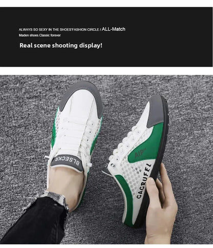 Men's Slip-On Lace-Up Casual Sports Shoes Breathable Mesh Unisex Spring Autumn Season Low Cut Flat Footwear Quick Easy Wear