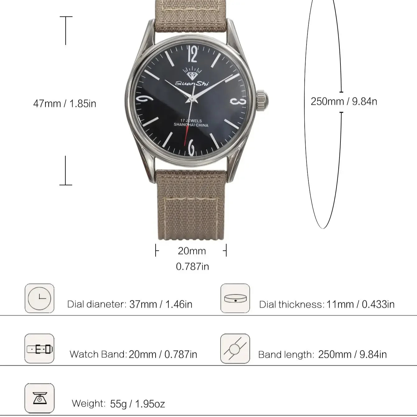 Shanghai Diamond Mechanical Watch Men's Manual Winding Watch 7120 Movement 38MM Stainless Steel Waterproof Men's Gift