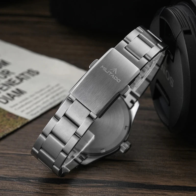 Militado ML08 Quartz Watch  VH31 Movement Steel Strip Sapphire Crystal Vintage Watch 10Bar Waterproof BGW9 Luminous Mens Watch
